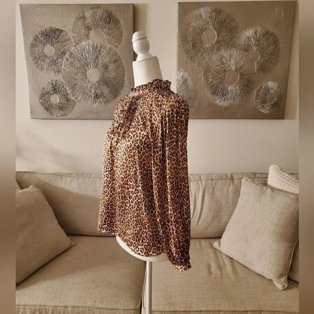 🌹 J. CREW 🌹 Ruffleneck Drapey Leopard Print Satin Blouse - [Size XS]